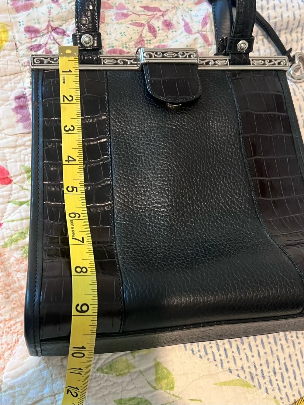 Brighton Black Leather Croc Embossed Handbag